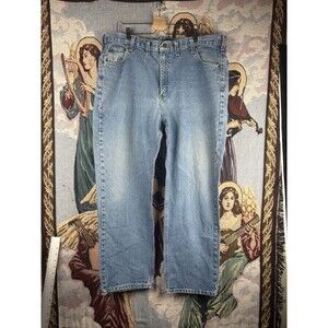 Carhartt Jeans 42X31 Men's Blue Denim B180 DST Workwear Light Wash Wide